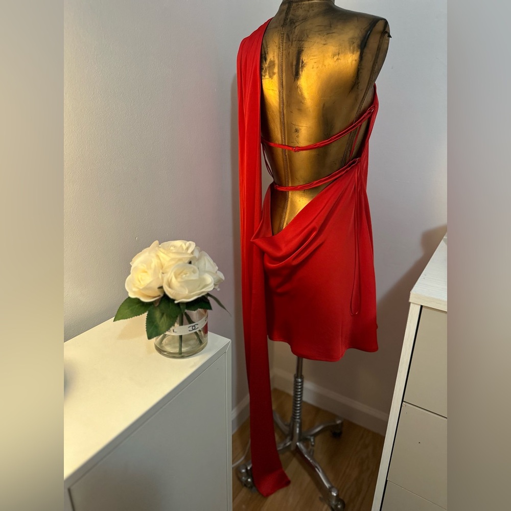 Red Strappy Draped Back Mini Dress L